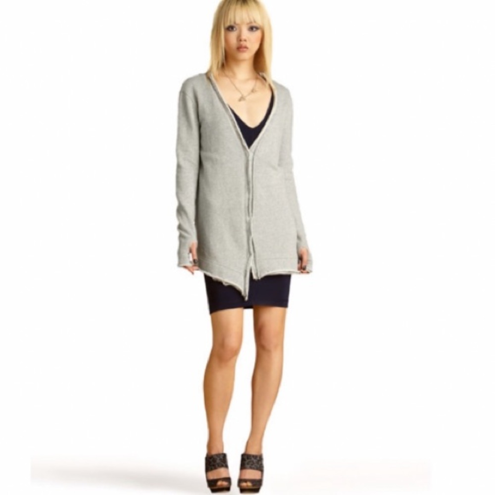 Rachel Roy Gray Thumbhole Button-Up Sweater Size Small